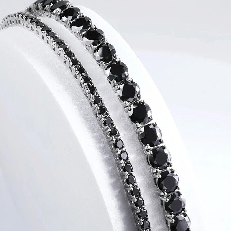 3MM Moissanite Black Diamond 925 Silver One Row Tennis Chain
